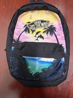 Vans Off The Wall Sunset Dolphin Print Backpack - Black Multi